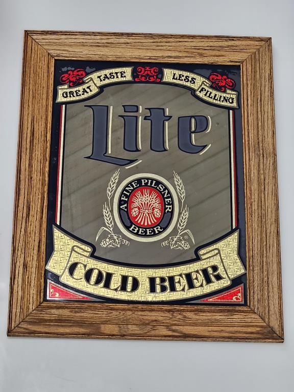 Miller Lite "Cold Beer" Bar Mirror - Framed