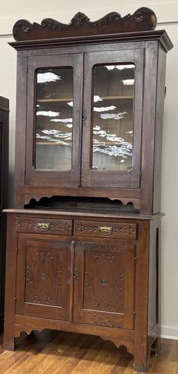 Antique Two-Piece Walnut Brakeront Cupboard