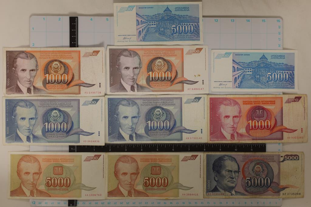 10-YUGOSLAVIA BILLS: 2-1990-1000 DINARA, 2-1991-