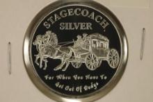 1 TROY OZ .999 FINE SILVER PF ROUND STAGECOACH