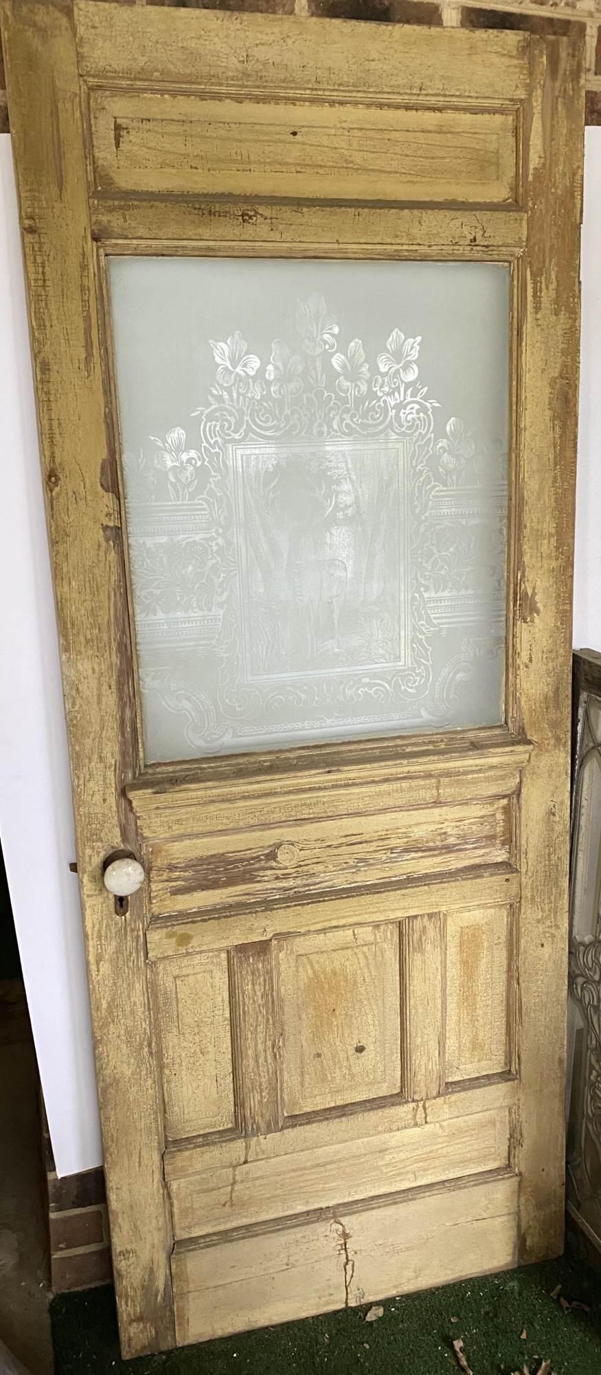 FABULOUS VINTAGE DOOR WITH ETCHED GLASS PANE