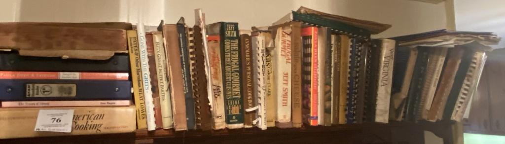 TWO SHELVES OF COOKBOOKS