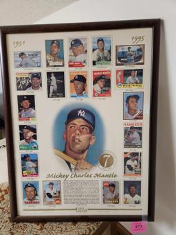 FRAMED POSTER OF MICKEY MANTEL BASEBALL CARDS