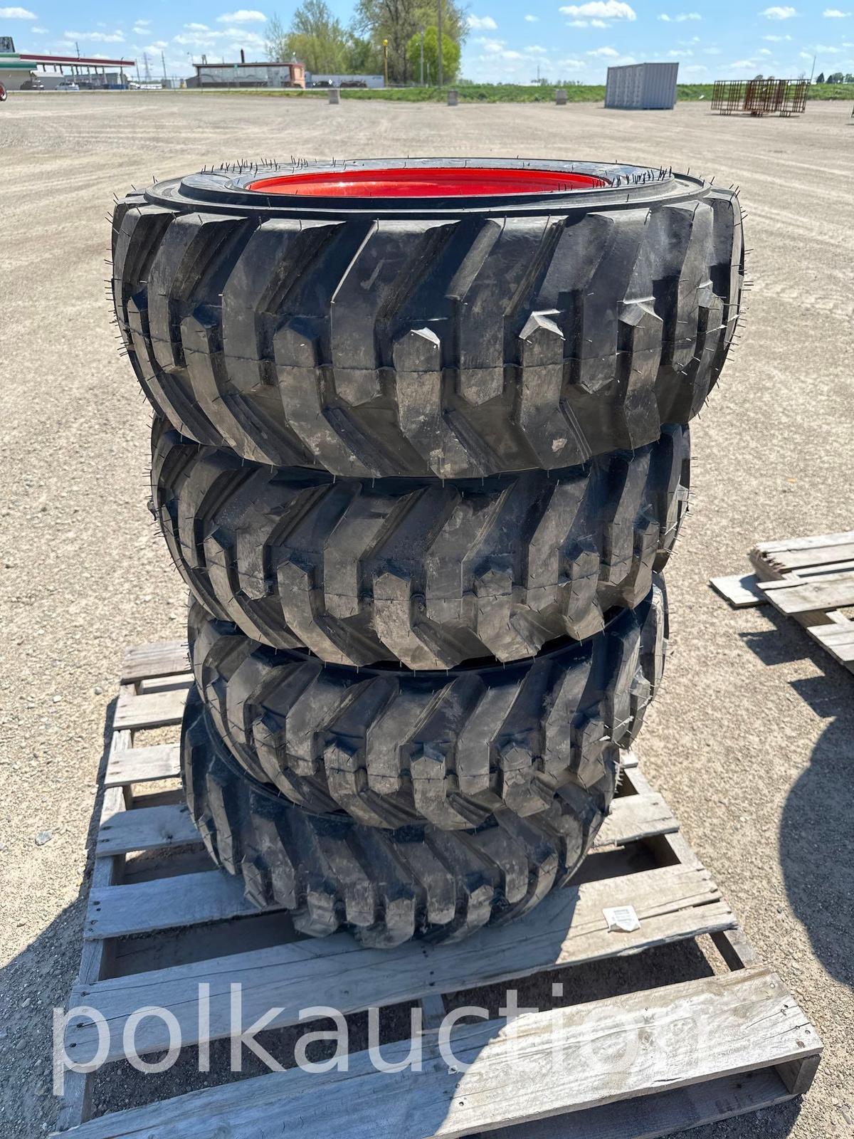 (4) NEW 10-16.5 NHS SKIDSTEER TIRES & RIMS