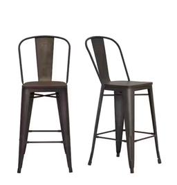 StyleWell Finwick Matte Gunmetal Backed Bar Stool with Dark Wood Seat