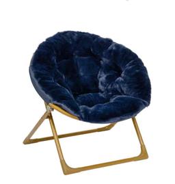 Navy Faux Fur/Soft Gold Frame Fabric Accent Chair