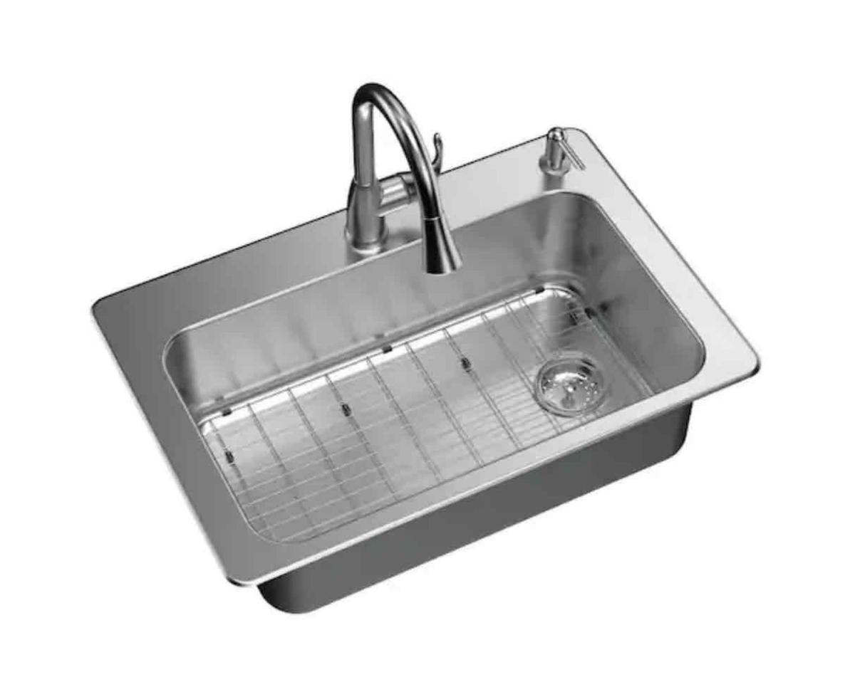 Glacier Bay 33in. Drop-In Single Bowl 18 Gauge Stainless Steel Kitchen Sink