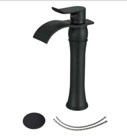 FLG Single Handle Waterfall Vessel Sink Faucet in Matte Black