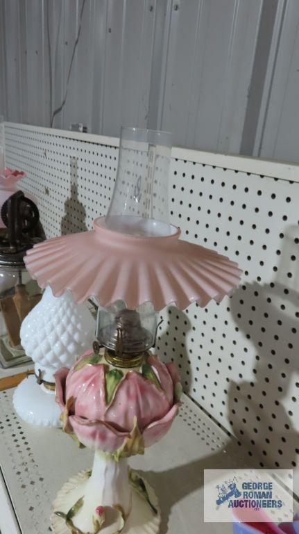 Floral oil lamp with pink shade