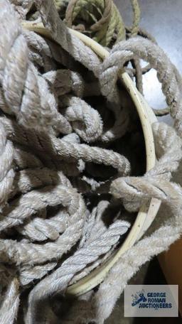 Lot of assorted rope in barrel