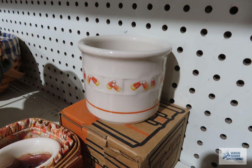 Longaberger...(2) candy corn baskets and pottery