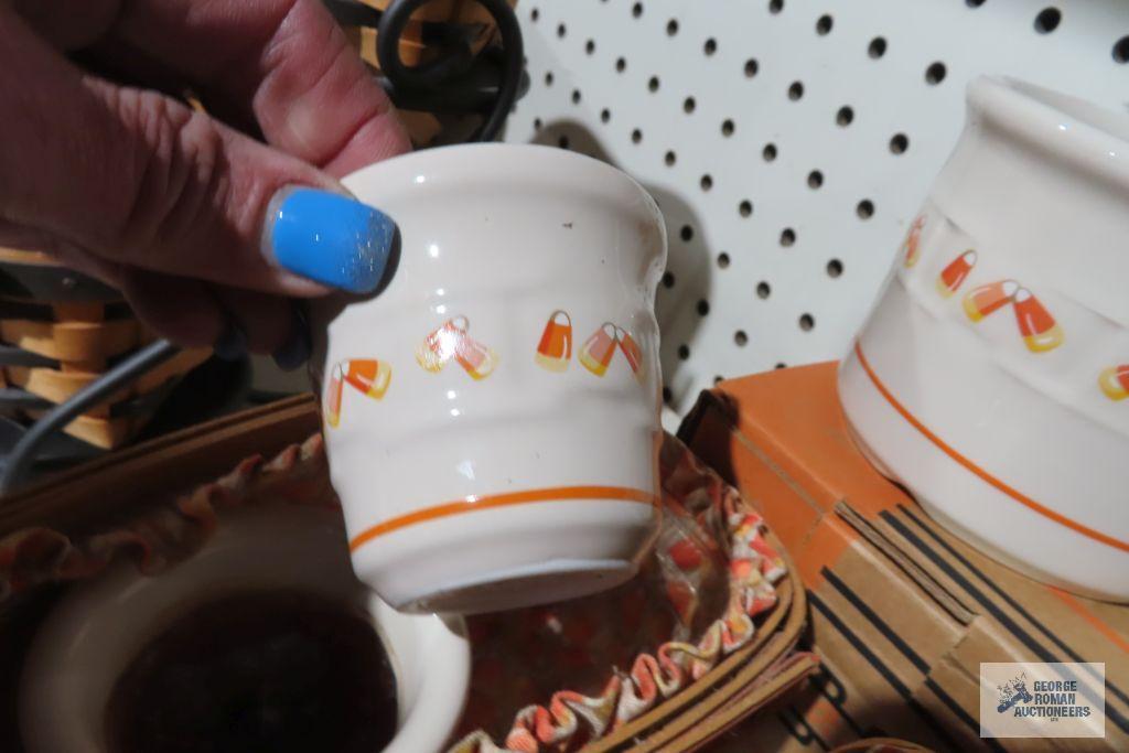 Longaberger...(2) candy corn baskets and pottery