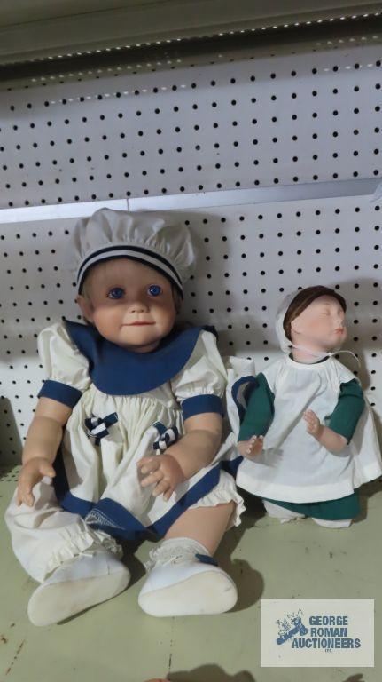 Virginia E. Turner sailor girl doll and other kneeling doll, fingers are broken