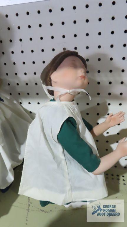 Virginia E. Turner sailor girl doll and other kneeling doll, fingers are broken