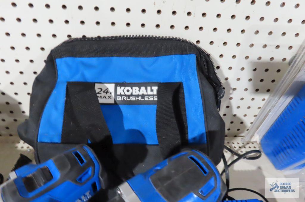 Two Kobalt drills with battery and bag