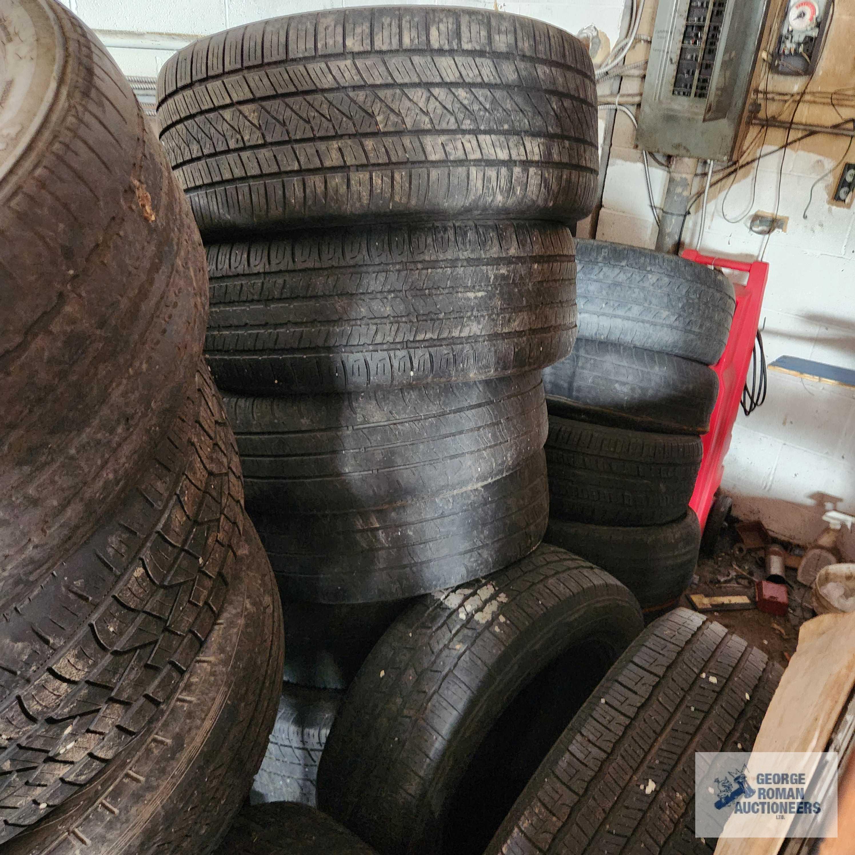 Lot of assorted tires and rims. Must take all