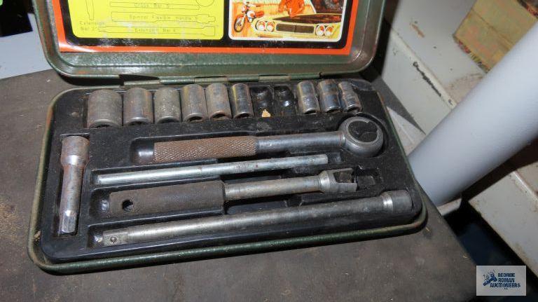 Allen wrenches, metal hardware cabinet with hardware and socket set, not complete