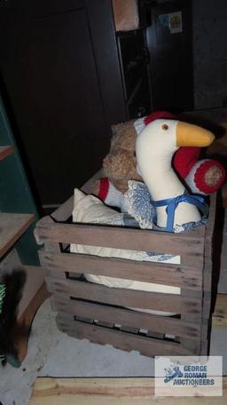 antique wooden crate with goose and bear