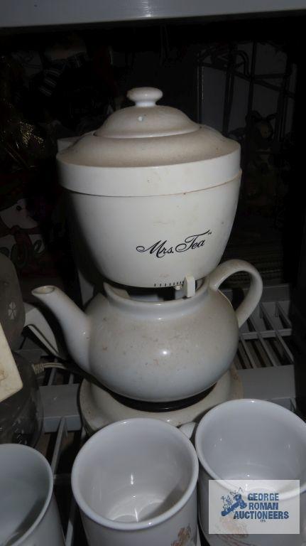 Proctor-Silex coffee maker, Mrs. Tea maker, coffee pots, mugs