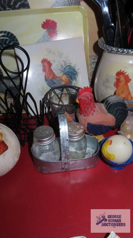 Rooster utensil holder and other rooster and chicken items and salt and pepper shakers