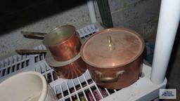 three piece copper pan set. missing one lid