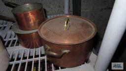 three piece copper pan set. missing one lid