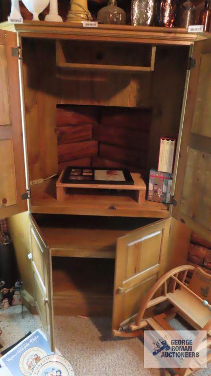 Cut out pine cabinet with contents