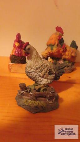 Assorted rooster and chicken figurines