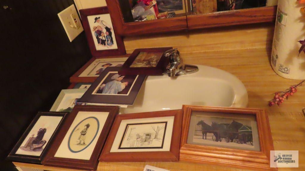 Variety of prints in frame, mostly concerning Amish lifestyle