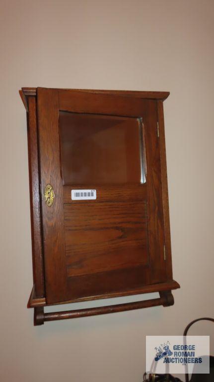 oak shaving mirror cabinet and towel rack