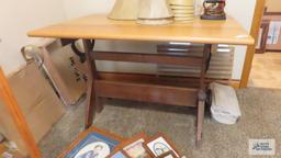 Oak table top on vintage sewing machine base