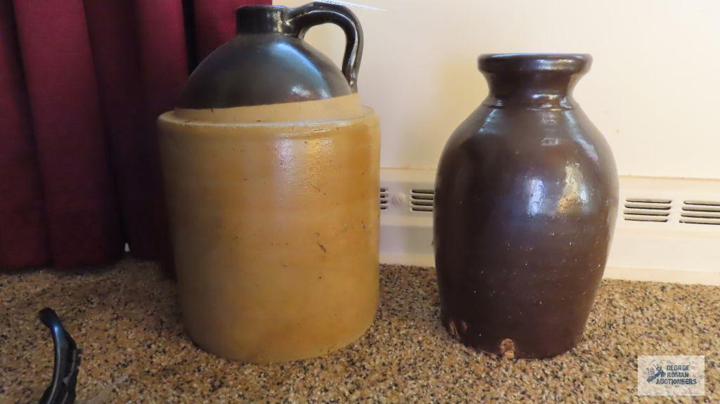 Brown pottery style vase and brown top jug