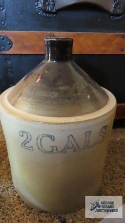 Brown top jug, marked 2 GALS