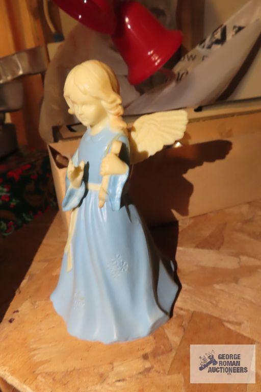 Vintage Christmas tree ornament, Angel figurine, lighted bells