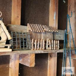 Antique jugs, bird houses, outdoor folding chair and etc