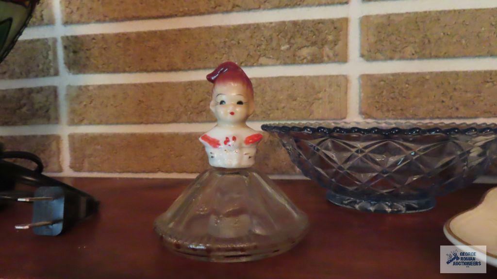 Lenox plate and dish. Glass dish. figurine top bottle.