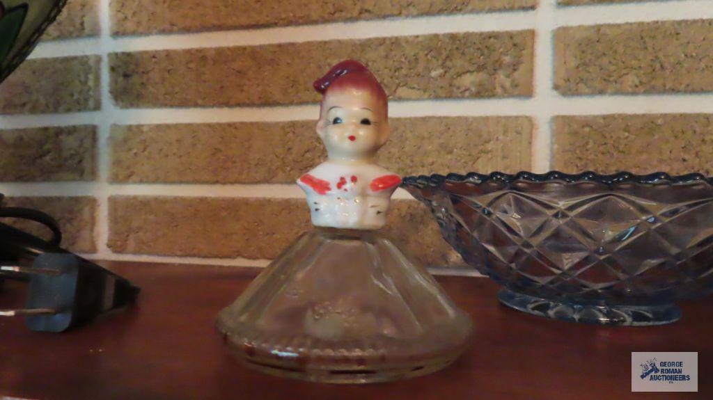 Lenox plate and dish. Glass dish. figurine top bottle.