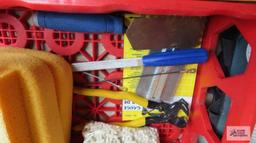 14 inch tile cutter, sponges, knee guards and etc