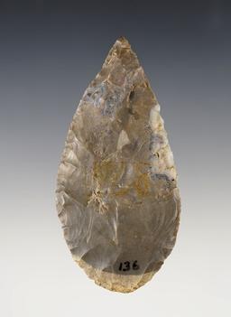 3 3/8" Adena Leaf Shaped Blade found in Ohio. Made from Indiana Hornstone.