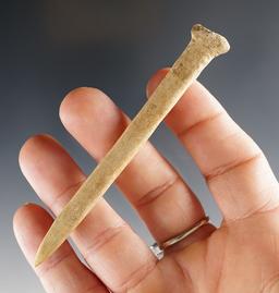 3 9/16" Stylized Bone Awl with nice use polish - Glovers Cave, Christian Co., Kentucky.