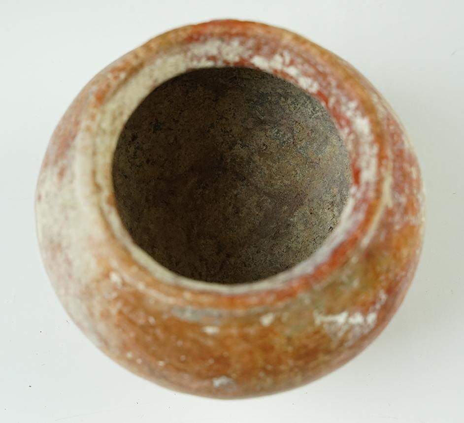 3 5/8" tall by 4 1/2" wide Ban Chiang Pottery Vessel with excellent age on surface. Thailand.