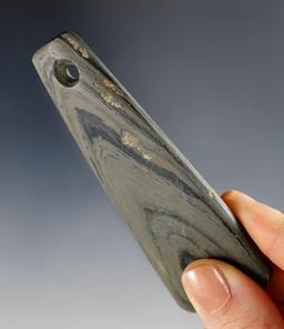 3 5/8" Trapezoidal Pendant made from highly banded slate found in Jackson Co., Ohio.