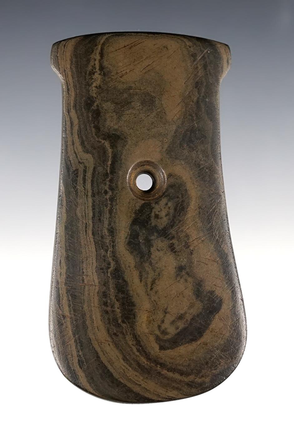 Fine 3 3/4" Keyhole Pendant made from Banded Slate. Huron Co., OH. Ex. Jim Garen. Doug Hooks