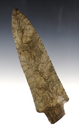 Heavily patinated 5 3/4" Stemmed Lanceolate made from dark grey Flint. Northeastern Indiana.