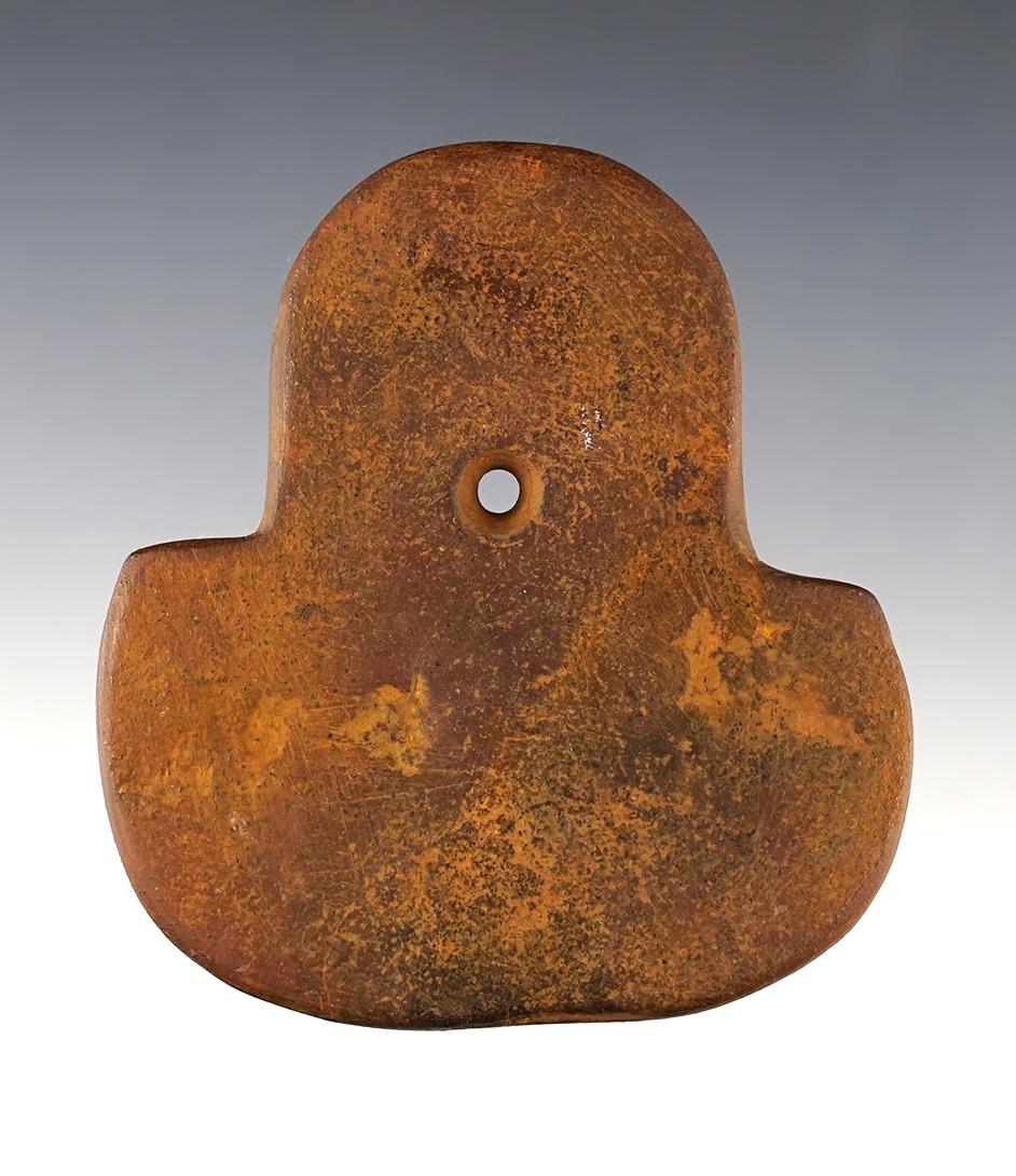 3 1/8" Shovel or Spud type Pendant made from patinated red Sandstone. A well made example.