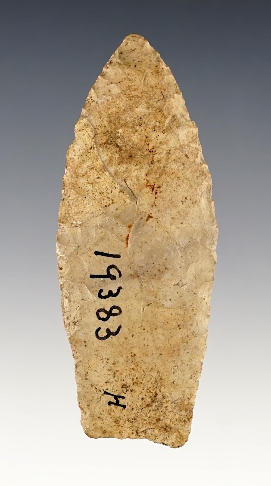 2 3/4" Lanceolate made from Logan County Chert. Found in Northeastern Indiana.