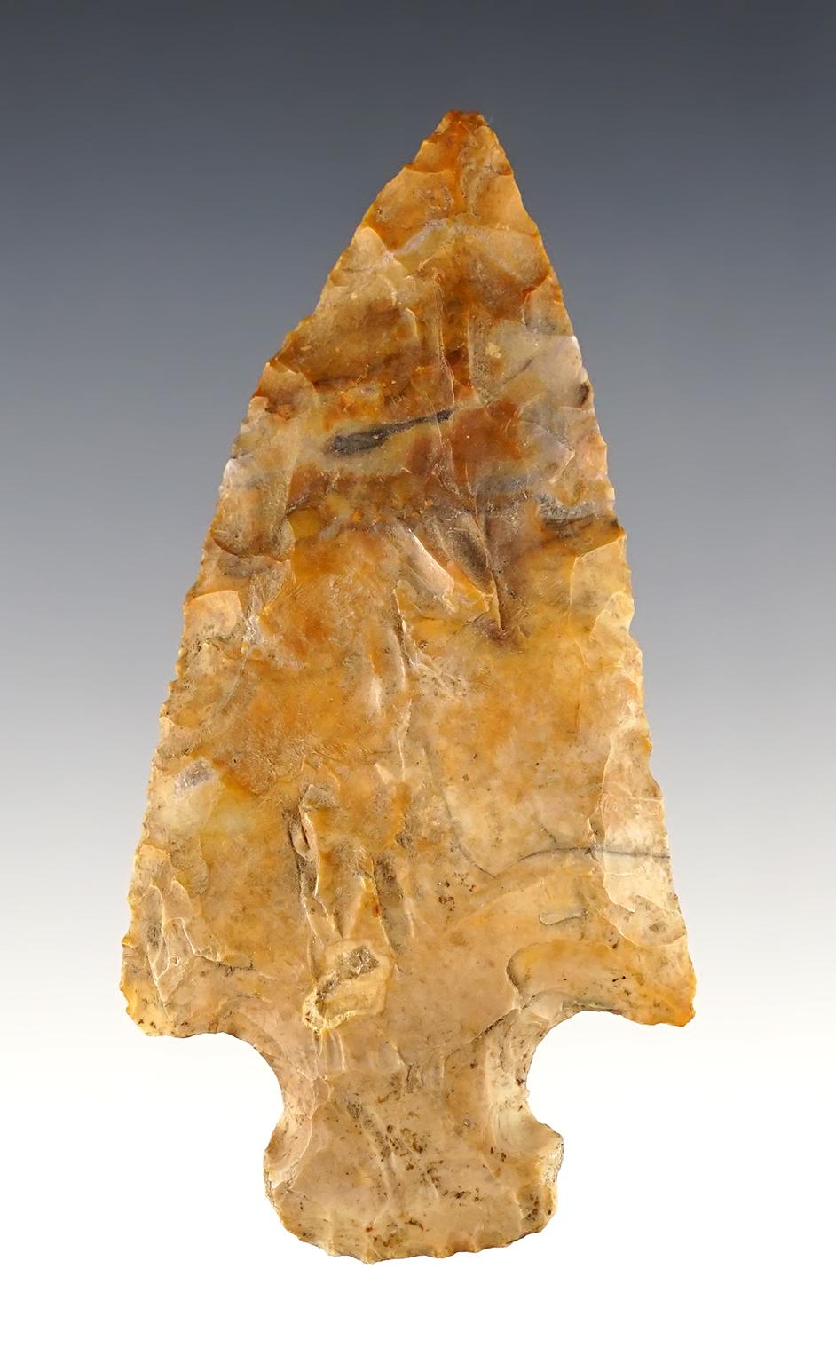 3 3/8" Hopewell made from colorful Flint Ridge Flint. Found in Ohio.