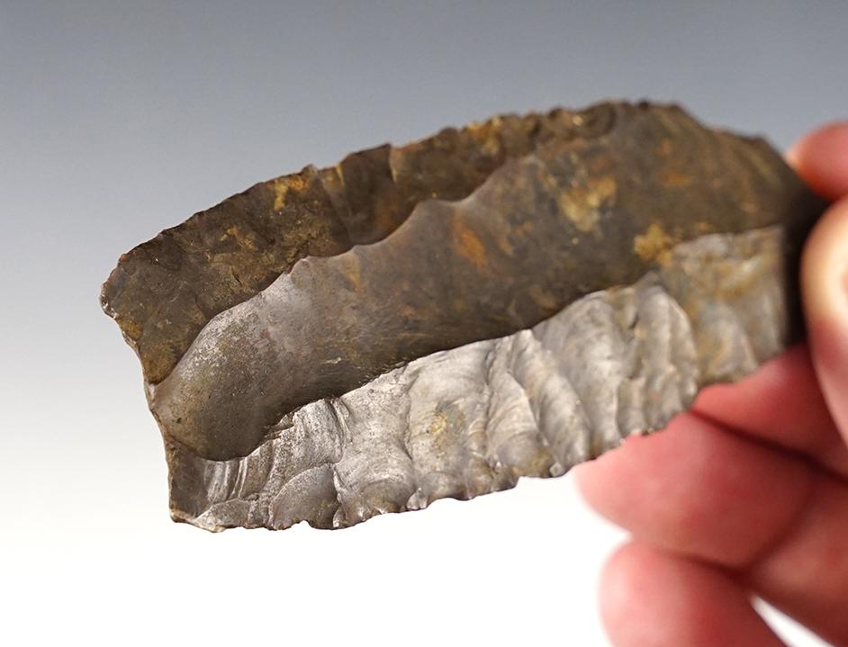 Interesting Paleo Artifact! 3 3/4" Fluted paleo Clovis made from patinated Coshocton Flint.