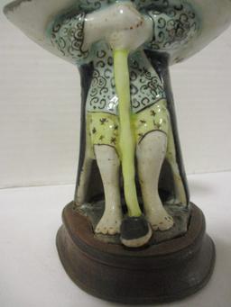 Vintage Porcelain Chinese Man on Wood Stand