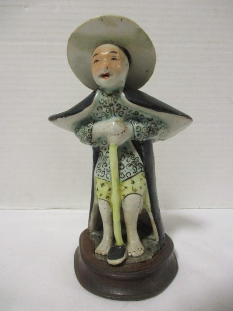 Vintage Porcelain Chinese Man on Wood Stand